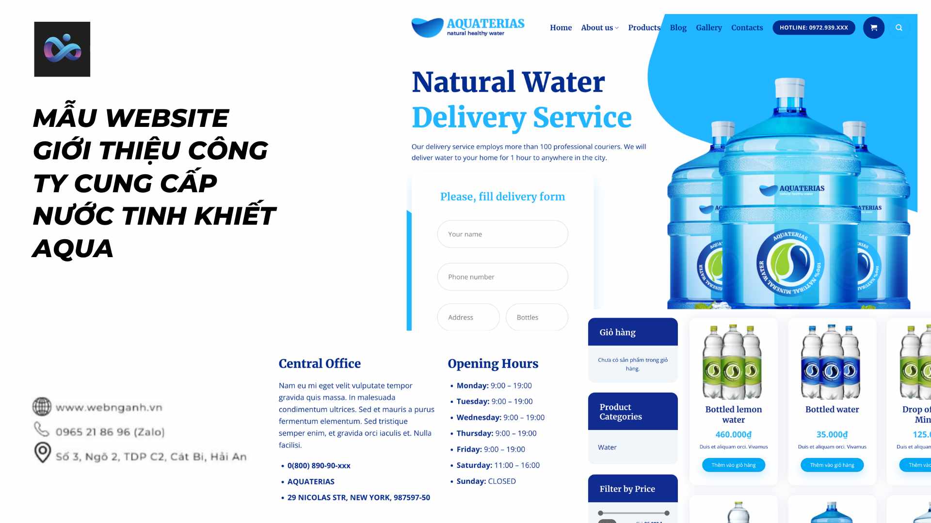 Mẫu Website giới thiệu công ty cung cấp nước tinh khiết Aqua